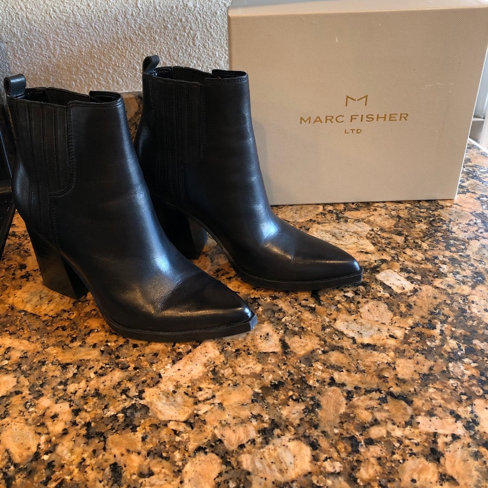 Marc Fisher Pointed Toe Black Leather Bootie
